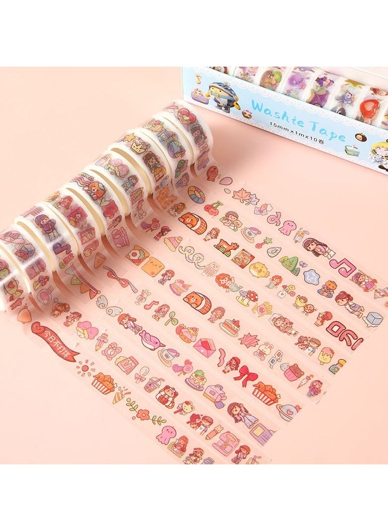 Generic 10 Rolls Cute Washi Tape Set,Small Mochi Children's stationery Gift Set, Aesthetic Decorative Masking Tape Sets for Scrapbook, Journaling, Kid's DIY Craft, Scrapbooking Supplies  - Image 2