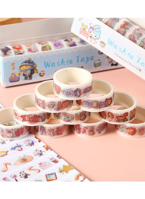 10 Rolls Cute Washi Tape Set,Small Mochi Children's stationery Gift Set, Aesthetic Decorative Masking Tape Sets for Scrapbook, Journaling, Kid's DIY Craft, Scrapbooking Supplies