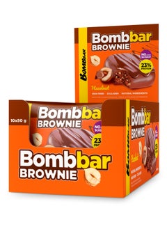 BOMBBAR Collagen Protein Brownie Hazelnut, High Fiber and No Sugar Added 10x50g  - Image 1