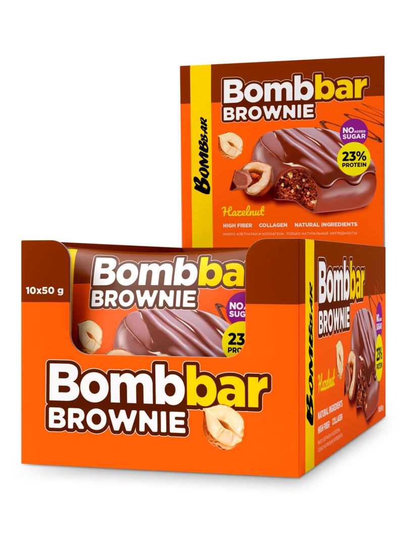 BOMBBAR Collagen Protein Brownie Hazelnut, High Fiber and No Sugar Added 10x50g  - Image 1