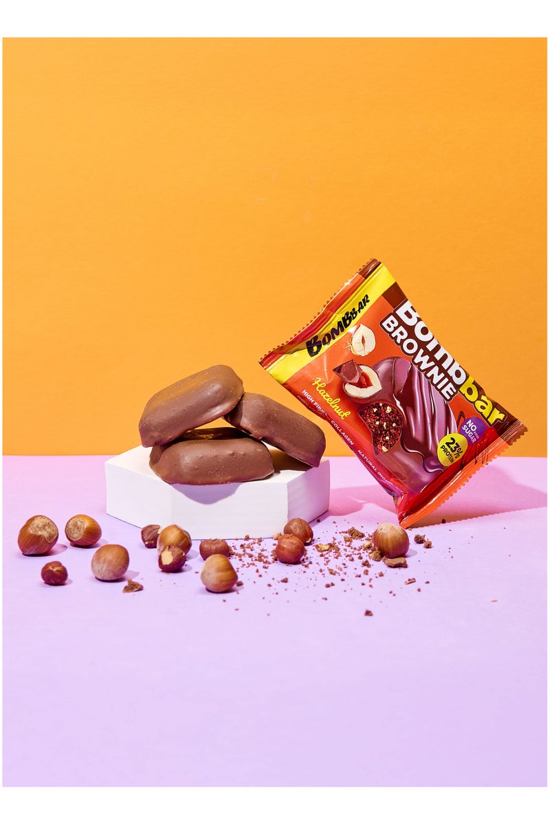 BOMBBAR Collagen Protein Brownie Hazelnut, High Fiber and No Sugar Added 10x50g  - Image 3