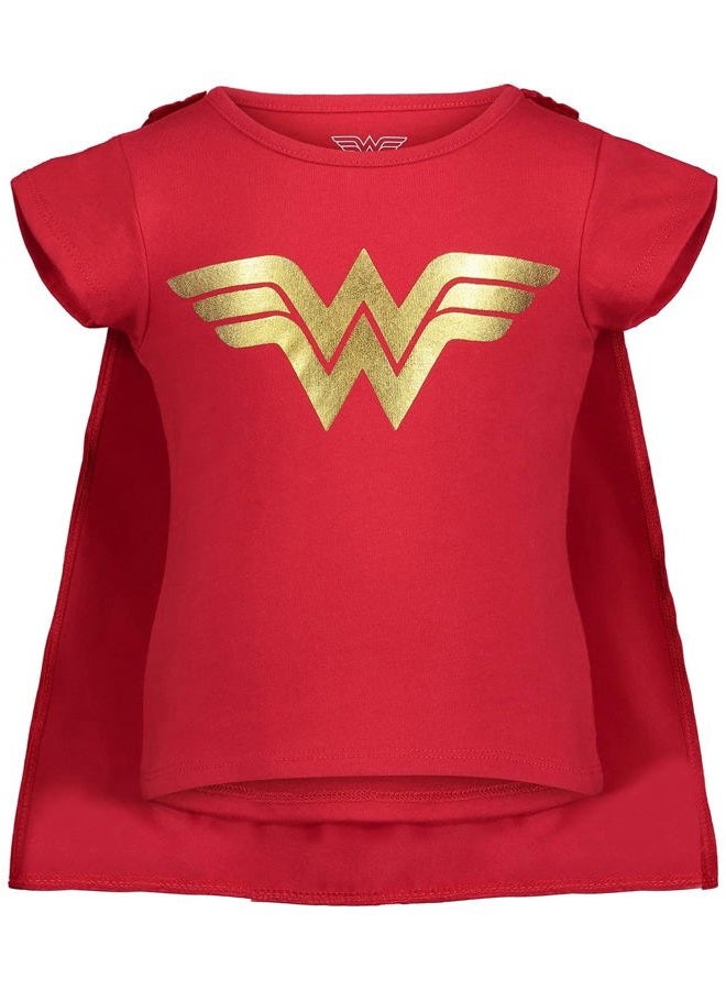 DC Comics (953165WNT) Wonder Woman Toddler Girls' Updated Costume Dress with Gold Tiara Headband and Cape, Red in Red, 5T - Image 4