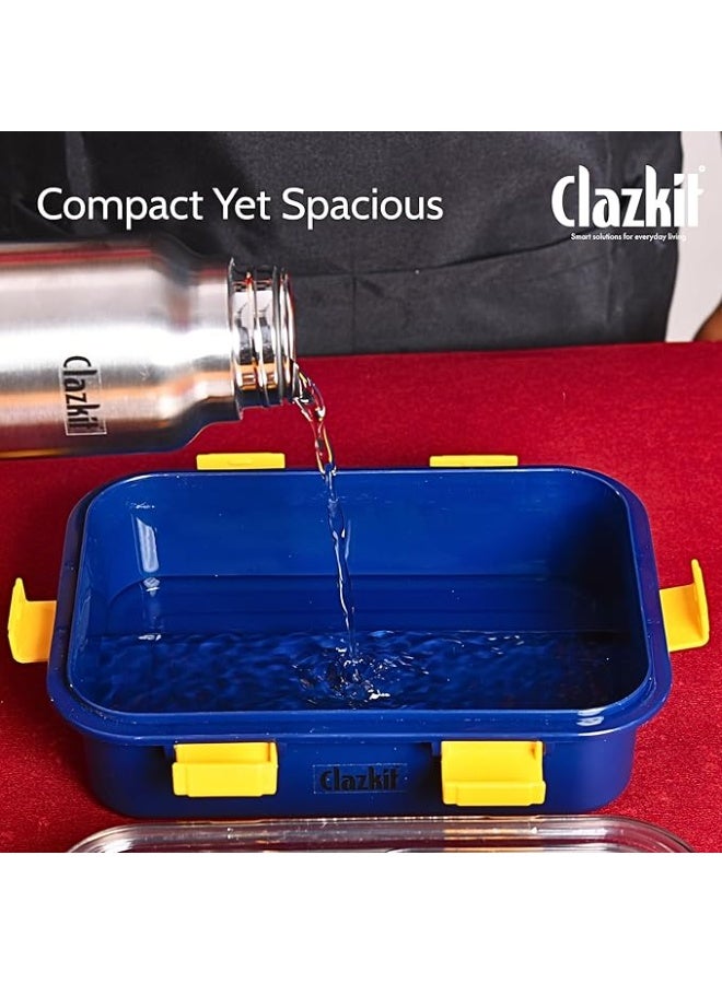 Clazkit علبة غداء كلازكيت من الفولاذ المقاوم للصدأ بثلاثة أقسام، مانعة للتسرب، مناسبة للأطفال والكبار، عبوة من قطعة واحدة، لون أزرق، سعة 750 مل - Image 3
