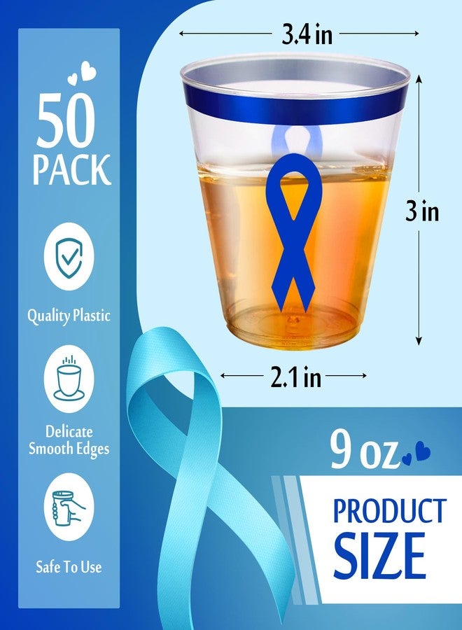 Funnymoom 50 Pcs Colon Cancer Awareness Plastic Cups Bulk 9 oz Blue Ribbon Disposable Prevention Awareness Party Cups for Fundraising Decorations Supplies - Image 2