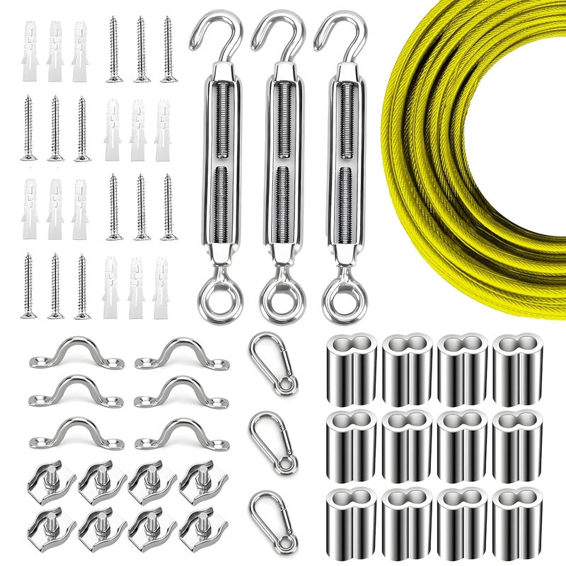 Litcher Globe String Light Suspension Kit, Outdoor Light Guide Wire, Vinyl Coated Stainless Steel Steel Cable，Include 100ft Transparent PVC and 304 Stainless Steel Wire Cable, Turnbuckle and Hooks - Image 1