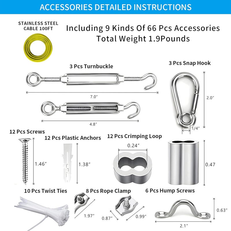 Litcher Globe String Light Suspension Kit, Outdoor Light Guide Wire, Vinyl Coated Stainless Steel Steel Cable，Include 100ft Transparent PVC and 304 Stainless Steel Wire Cable, Turnbuckle and Hooks - Image 3