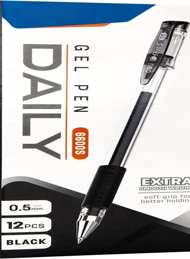 daily Deli Black Gel Pen Pack of 12 Ideal for Students Exam Office Use - Image 1