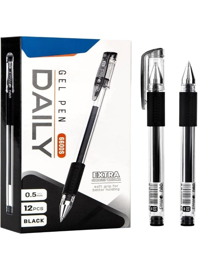 daily Deli Black Gel Pen Pack of 12 Ideal for Students Exam Office Use - Image 2