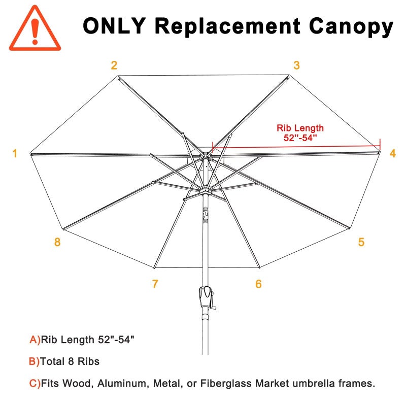 ABCCANOPY 9ft Outdoor Umbrella Replacement Top Suit 8 Ribs (Khaki) - Image 2