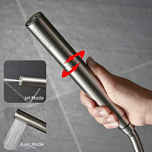 KATAIS Brushed Nickel Dual Modes Brass Shower Wand High Pressure 7 Inch Brushed Finish Shower Head Sprayer Hand 2 In 1 Function Handheld Shower Head Set with 59 Inch Hose, Bracket - Image 2