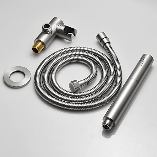 KATAIS Brushed Nickel Dual Modes Brass Shower Wand High Pressure 7 Inch Brushed Finish Shower Head Sprayer Hand 2 In 1 Function Handheld Shower Head Set with 59 Inch Hose, Bracket - Image 5