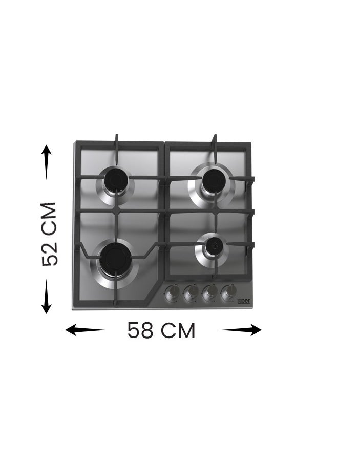 XPER Built-in Gas Hob - 58 cm - 4 Burner Burners - Turkish - Steel - XPBH60CIG  - Image 3