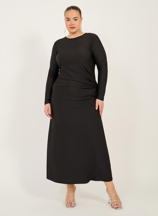 ستايلي فستان ماكسي طويل بأكمام طويلة سادة مقاس كبير ستايلي - Image 2