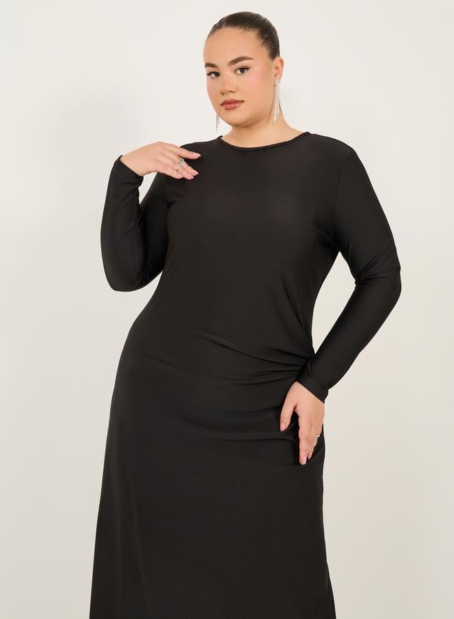 ستايلي فستان ماكسي طويل بأكمام طويلة سادة مقاس كبير ستايلي - Image 3