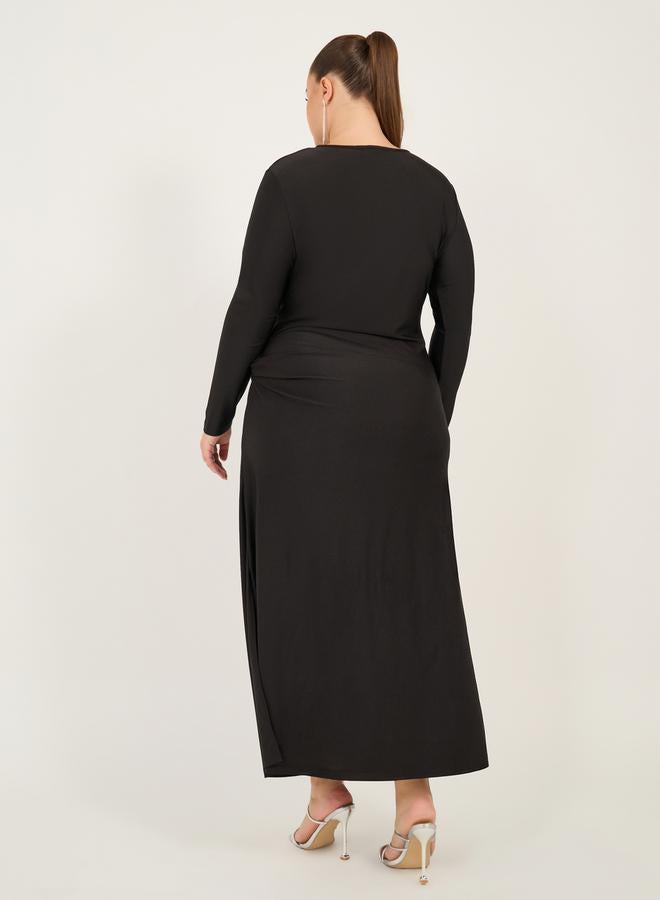 ستايلي فستان ماكسي طويل بأكمام طويلة سادة مقاس كبير ستايلي - Image 5