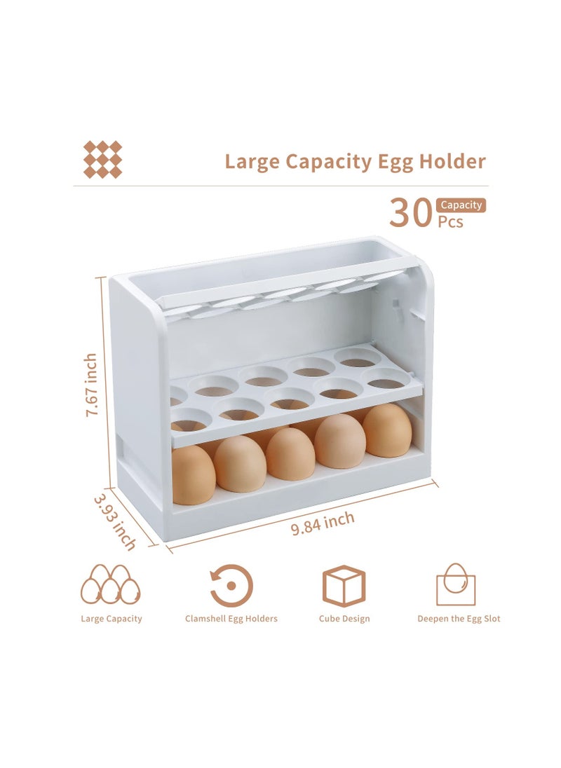 Excefore Egg Holder for Refrigerator Egg Storage Box for Fridge Egg Tray Container Plastic Egg Carton Reusable Egg Organizer for Refrigerator Door 30 Count Space Saver  - Image 2