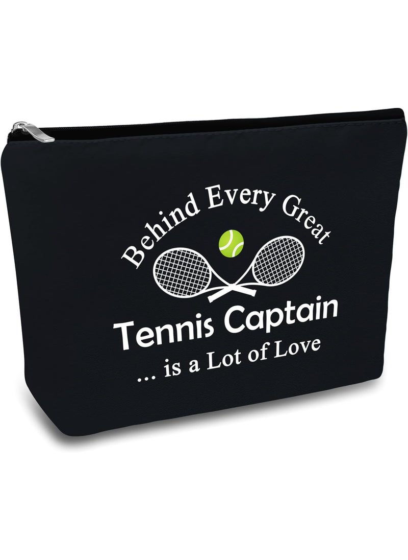 Mikela Tennis Captain Gifts for Women Makeup Bag Tennis Gifts Tennis Team Gift Black Cosmetic Bag Birthday Graduation Christmas Gift for Tennis Captain Tennis Lover Tennis Player Tennis Themed Travel Pouch 