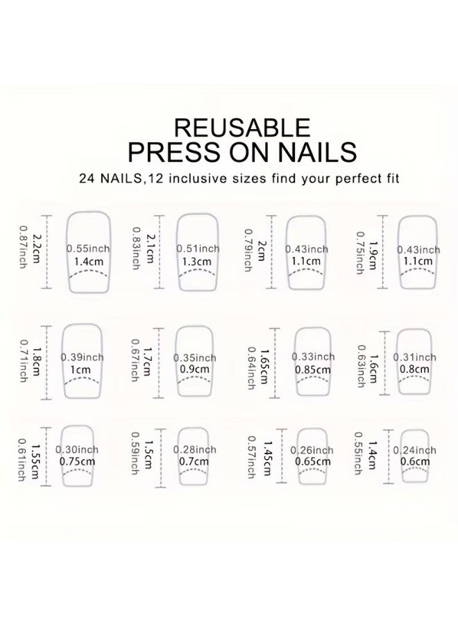 Goolsky Upgrade Your Look Instantly with The 24pcs Strip Pack) Short Square Grey Gradient Gloss Fake Nails & 1 Nail File & 1 Nail Tape - Image 4