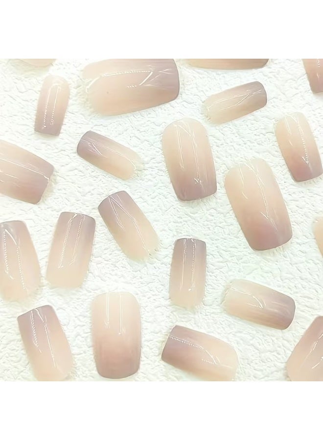 Goolsky Upgrade Your Look Instantly with The 24pcs Strip Pack) Short Square Grey Gradient Gloss Fake Nails & 1 Nail File & 1 Nail Tape - Image 3