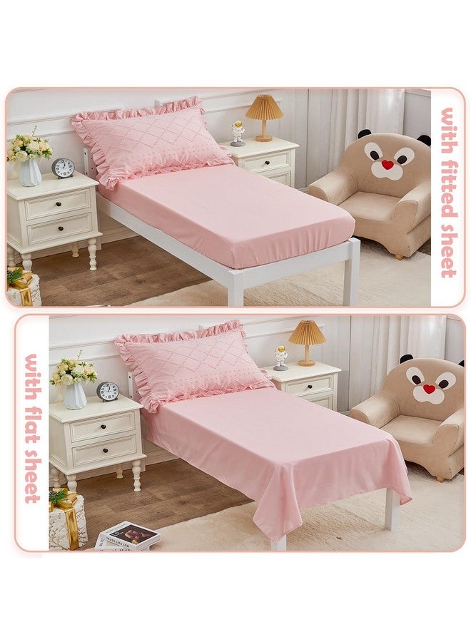 Cozyholy 4 Piece Boho Tufted Toddler Bedding Set for Girls Pink Ruffle Crib Bed Sheets Set Soft Jacquard Embroidery Toddler Comforter Set Bed in a Bag | Include Comforter, Flat Sheet, Fitted Sheet, Pillowcase - Image 3