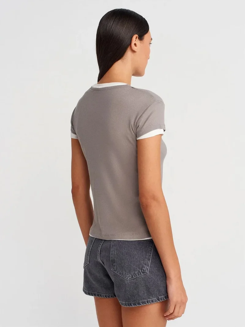 ديلفين Dilvin Women’s Cotton V-Neck Button T-Shirt