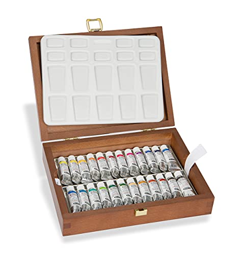 Schmincke - HORADAM® AQUARELL color box, 24 x 5 ml tubes, porcelain palette, 74224097, wooden box, painting set, finest premium watercolors - Image 1