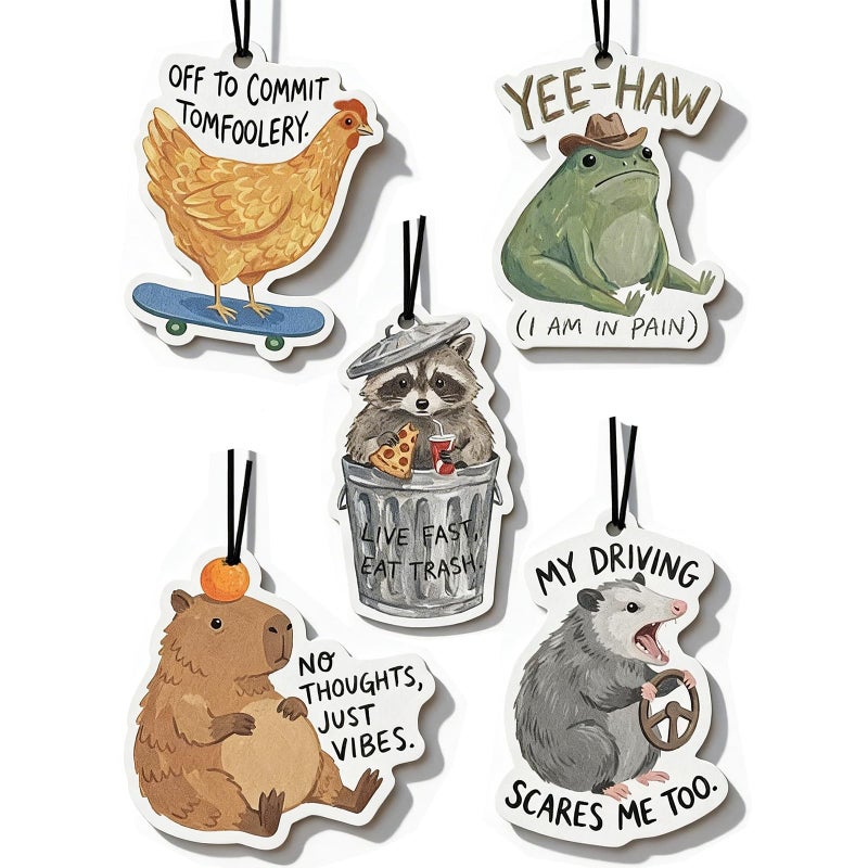 Joytezz Funny Car Air Freshener 5pcs Cute Capybara Raccoon Frog Opossum Chicken Animal Fresheners Hanging Car Accessories for Women Teen Girls Funny Gift for New Drivers - Image 3