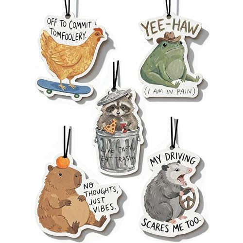 Joytezz Funny Car Air Freshener 5pcs Cute Capybara Raccoon Frog Opossum Chicken Animal Fresheners Hanging Car Accessories for Women Teen Girls Funny Gift for New Drivers - Image 1