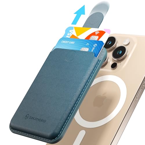 Sinjimoru Pull Eject Magnetic Wallet for iPhone Vegan Leather Magnetic Card Holder Compatible with MagSafe Wallet MPull Tab Wallet Marine Blue - Image 1