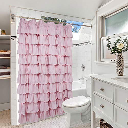 Volens Pink Ruffle Shower Curtain Farmhouse Rustic Fabric Cloth Shower Curtains for Bathroom, 72" x 72" - Image 5