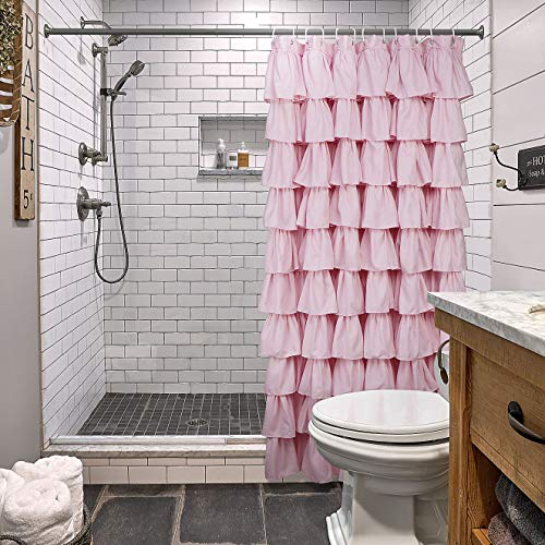 Volens Pink Ruffle Shower Curtain Farmhouse Rustic Fabric Cloth Shower Curtains for Bathroom, 72" x 72" - Image 4