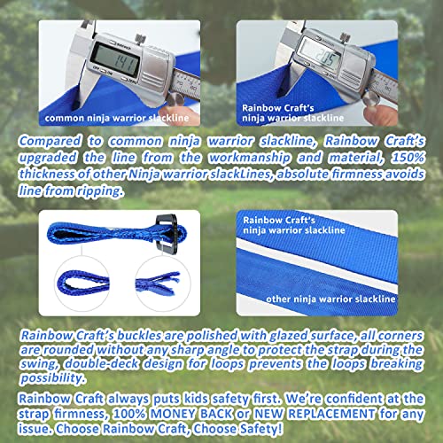 Rainbow Craft Ninja Warrior Obstacle Course for Kids - 50ft Slackline, 12 Removable Buckle Loops, 12 Ninja Attachments, Outdoor Training Equipment - Image 4