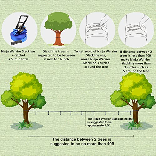 Rainbow Craft Ninja Warrior Obstacle Course for Kids - 50ft Slackline, 12 Removable Buckle Loops, 12 Ninja Attachments, Outdoor Training Equipment - Image 5