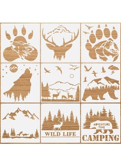 Outus 9-Piece Forest Bear Claw Stencil Kit - Animal & Nature Patterns - Reusable Mylar Stencils for Painting on Wood, Wall, Home Decor