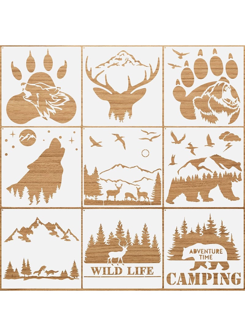 Outus - Outus 9-Piece Forest Bear Claw Stencil Kit - Animal & Nature Patterns - Reusable Mylar Stencils for Painting on Wood, Wall, Home Decor - Image 1