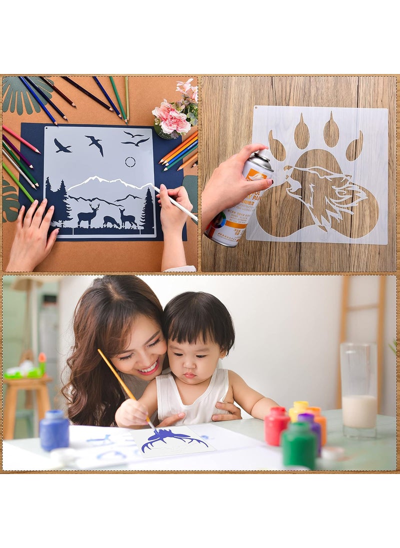 Outus - Outus 9-Piece Forest Bear Claw Stencil Kit - Animal & Nature Patterns - Reusable Mylar Stencils for Painting on Wood, Wall, Home Decor - Image 1