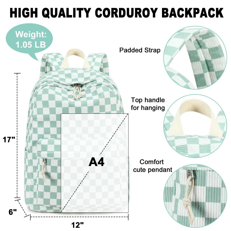 BTOOP School Backpack for Teens Large Corduroy Bookbag Lightweight 15.6 inch Laptop Bag for Girls Women Casual High School College - Image 3
