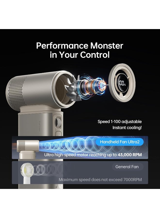 JISULIFE Portable Handheld Fan Ultra2, 9000mAh Max 25 Hrs, 5 IN 1, 100 Speed Turbo Fan Rechargeable 18W Power Bank with Flashlight, Metal Shell Multi-Function Travel Essentials Gifts for Men - Light Brown - Image 4