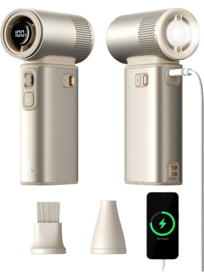 JISULIFE Portable Handheld Fan Ultra2, 9000mAh Max 25 Hrs, 5 IN 1, 100 Speed Turbo Fan Rechargeable 18W Power Bank with Flashlight, Metal Shell Multi-Function Travel Essentials Gifts for Men - Light Brown - Image 1