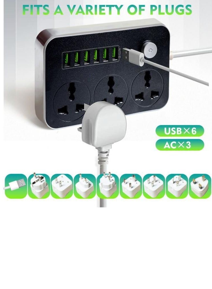 شاحن تيار متردد بثلاث مقابس ومنفذ USB أسود مع رمادي - Image 5