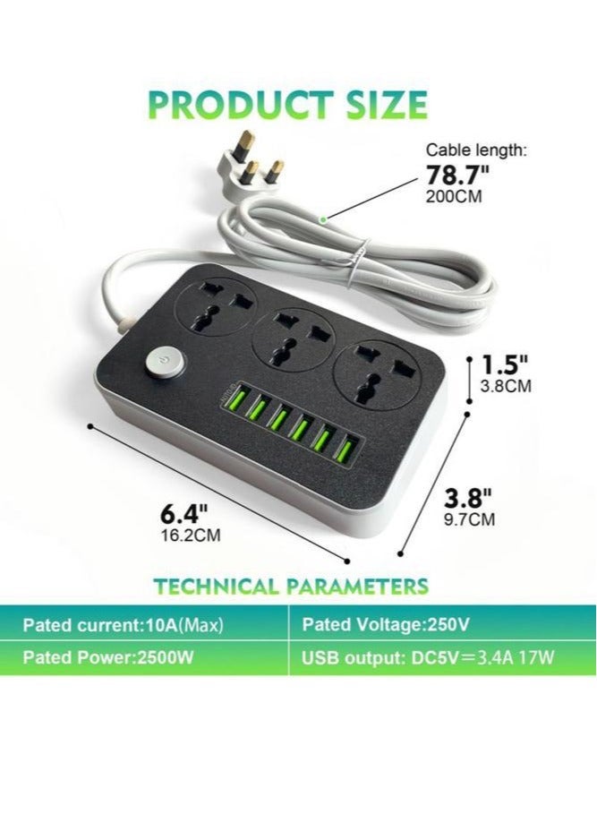 شاحن تيار متردد بثلاث مقابس ومنفذ USB أسود مع رمادي - Image 4