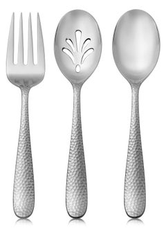 Hudson Essentials Hudson Essentials 9-Piece Bergamo Hammered 18/10 Stainless Steel Serving Fork & Serving Spoon Set - Flatware Silverware  - Image 5