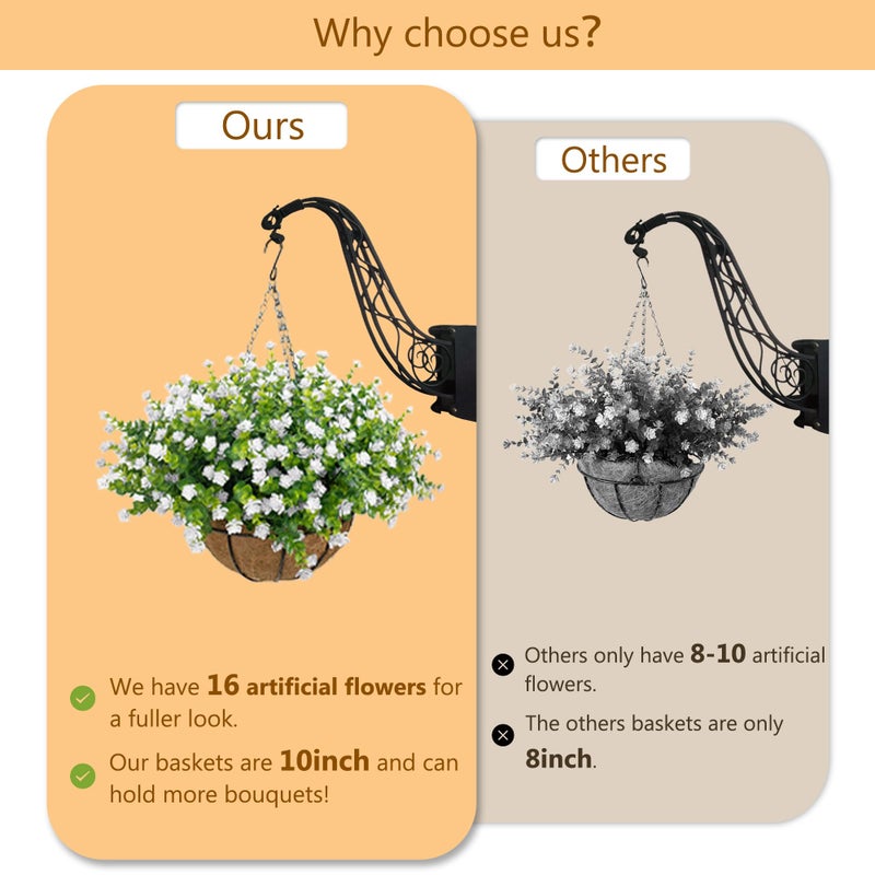 NETAP Artificial Hanging Flowers Basket for Outdoor, 16 Fake Flowers Look Real UV Resistant, Faux Hanging Plants for Porch, Balcony, Patio, Garden, Spring Summer Decor,White - Image 4