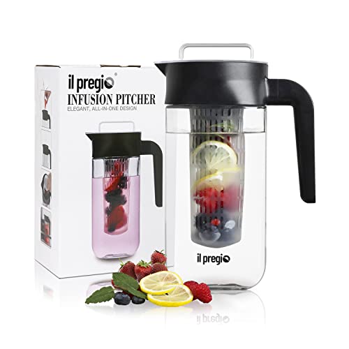 Small Fruit Infuser Water Pitcher  36 Ounce Food Grade Borosilicate Glass Infusion Jug for Iced Juice Beverages Lemon Fruit Wedges  Herbs  45 Cups