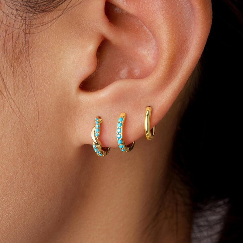 Inerney Gold Turquoise Earrings for Women, Dainty 14K Plated Small Summer Earring Hypoallergenic Western Jewelry for Multiple Piercings, Trendy Twisted Mini Cartilage Huggie Hoops Set Gift - Image 5