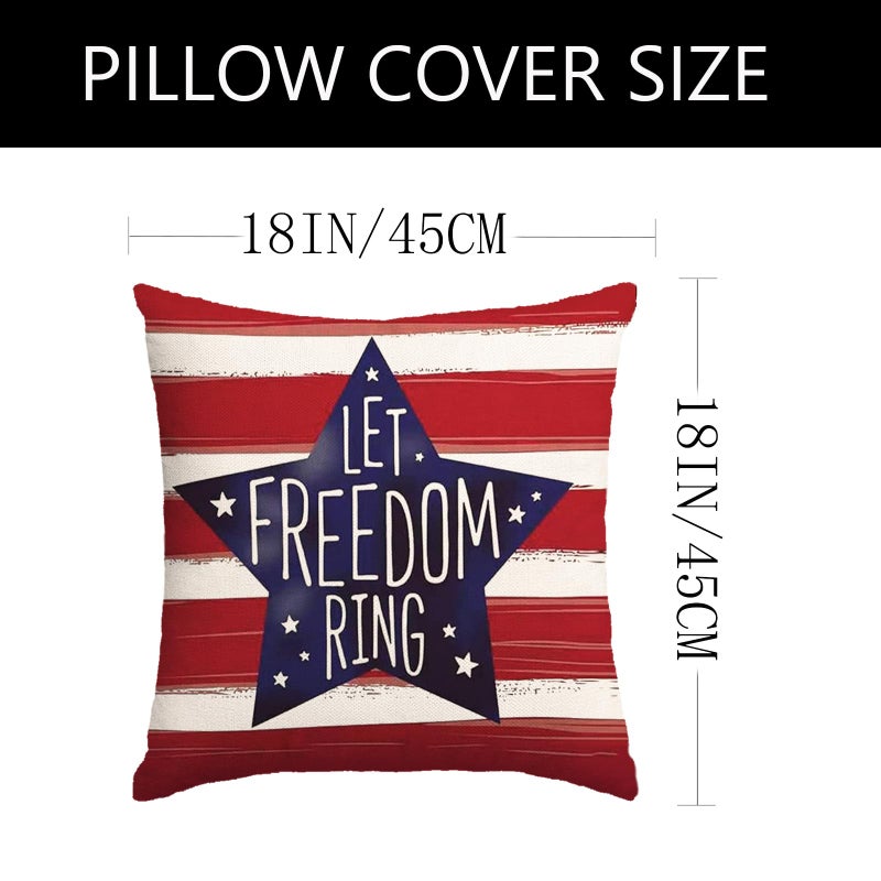 YOSICHY 4th of July Pillow Covers 18x18 Inch,Set of 4 Patriotic Red White Blue Summer Outdoor Throw Pillow Covers,Independence Memorial Day USA Flag Linen Fourth of July Cushion Case for Sofa Couch Decor - Image 2