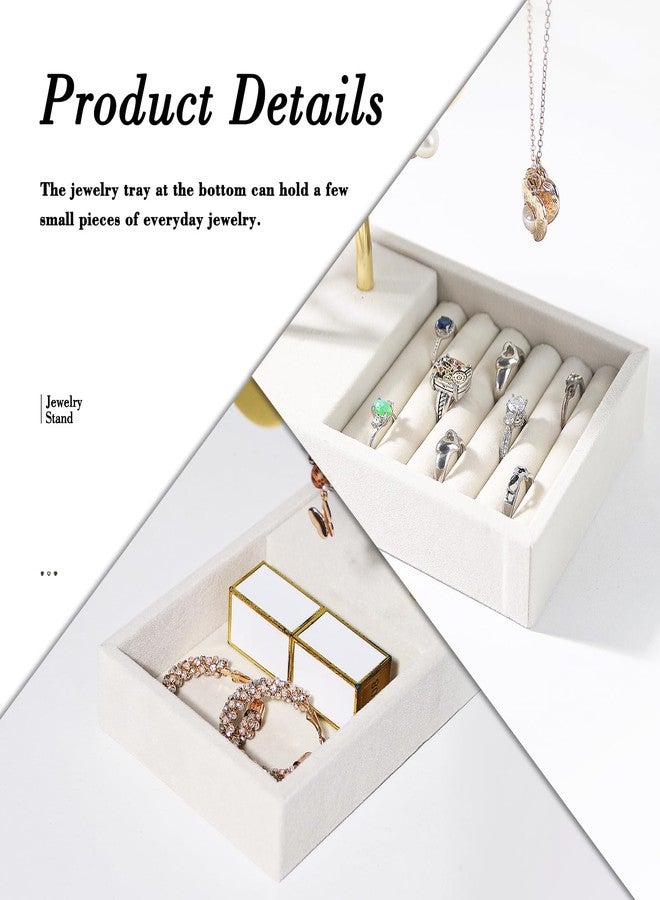 Pengup 2 Tier Jewelry Holder,Bracelet Necklace Organizer with Jewelry Tray,Jewelry Storage Stand for Girls,Velvet Jewelry Tree (Beige) - Image 5