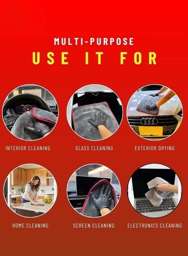 2 Pieces Ultra Thick Microfiber Towels - 1200 GSM - Super Absorbent, Lint Free & Scratch Free - Multi-Purpose - For Car, Home & Office - Grey - (40*40cm) - Image 5