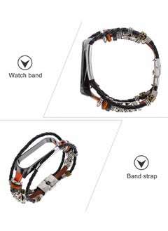 KASTWAVE Wrist Strap for Mi Band 5, PU Leather Band with Lightweight Metal Frame DIY Handmade Beaded Retro Ethnic Style Watchband,Replacement Watch Strap with Case for Women Men  - Image 3