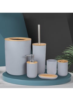 Generic White Bathroom Accessories Set,  Bathroom Decor Set, Toothbrush Holder Set, Lotion Soap Dispenser Soap Box Trash Bin Kit Bathroom Storage Set Bamboo Cover Set Resin Material Bath Accessories for Home Hotel Resort  - Image 2